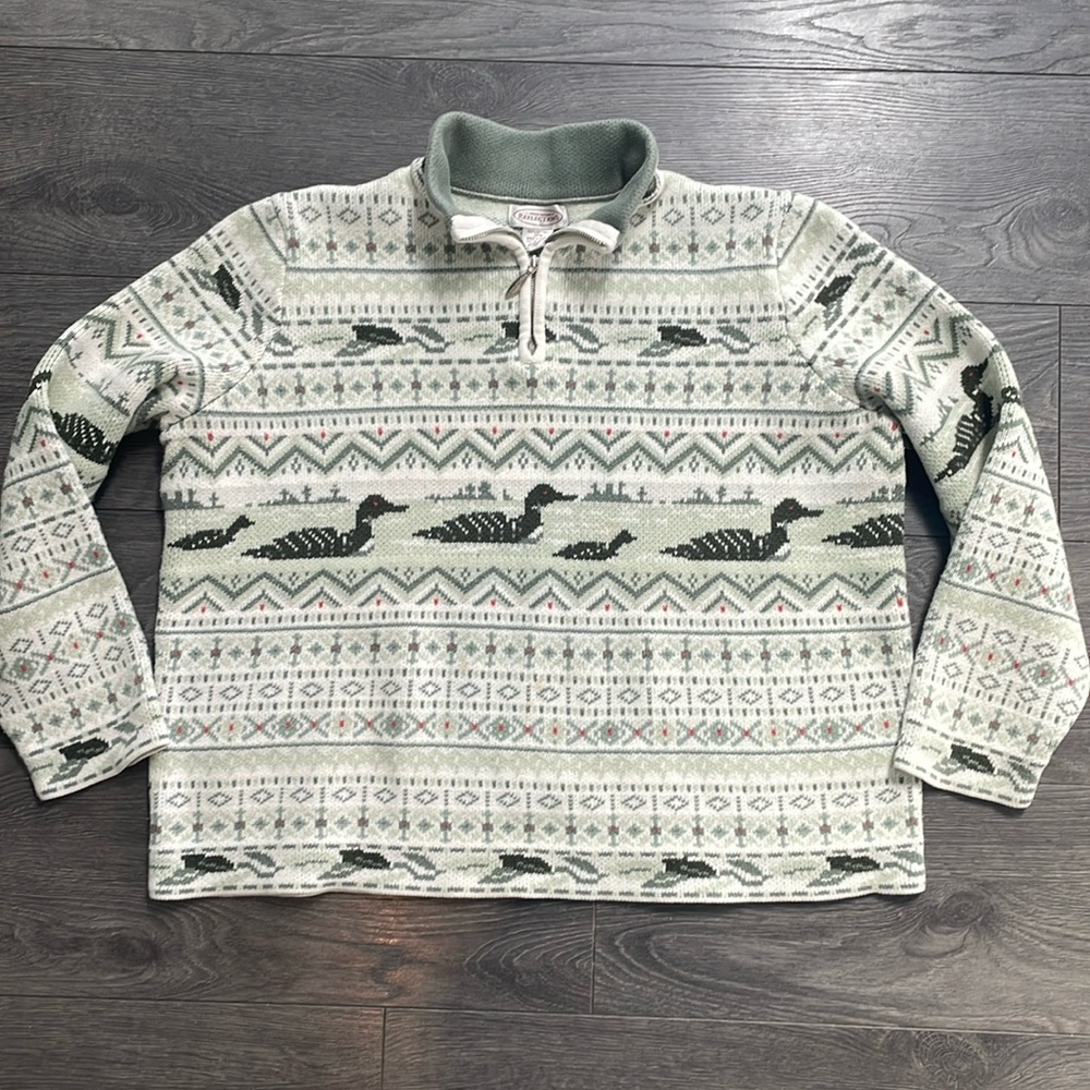 Vintage Green and Cream Patterned Sweater
